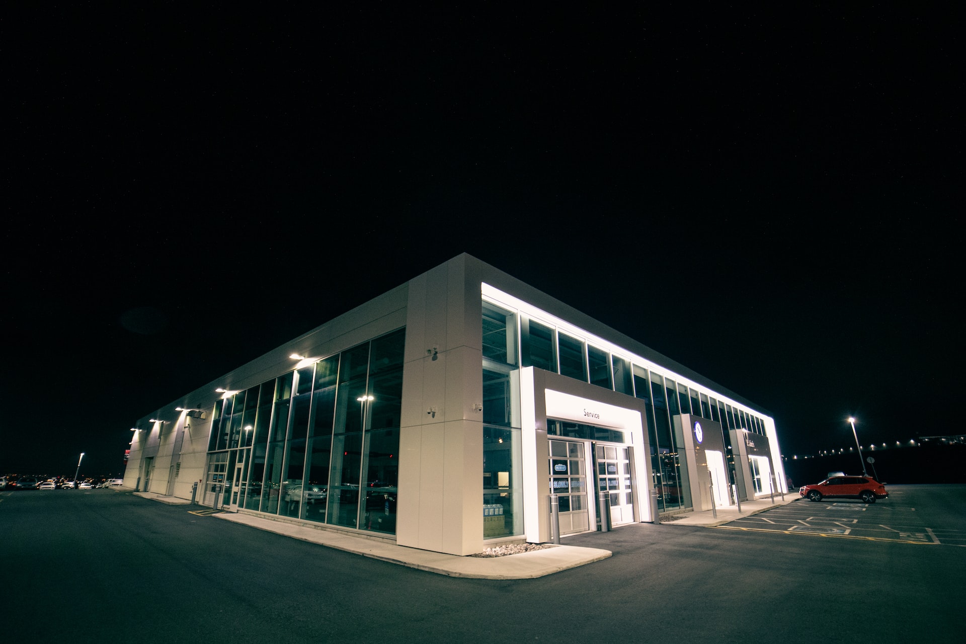 Dealership at night