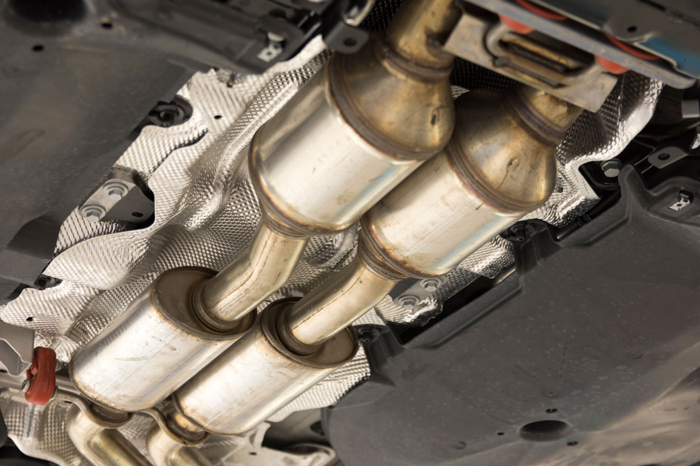 Catalytic converter view from underneath vehicle